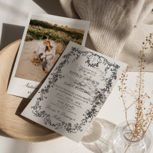 Convite Casamento Monograma Jardim Florestal Preto e Branc
