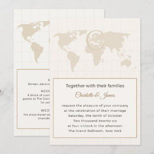 Convite Casamento Monograma Mapa Mundial Chic Elegante Via