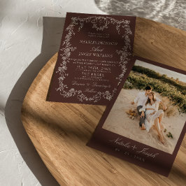 Convite Casamento Monograma Marrom Chocolate Floral Old Mo