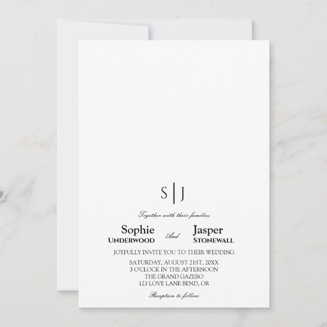 Convite Casamento Monograma Minimalista Clássico Moderno (Frente)