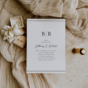 Convite Casamento Monograma Preto e Branco Minimalista