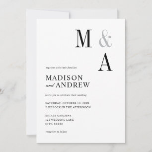 Convite Casamento Monograma Preto e Branco Moderno