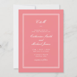 Convite Casamento Monograma Rosa Coral Clássico Absoluto