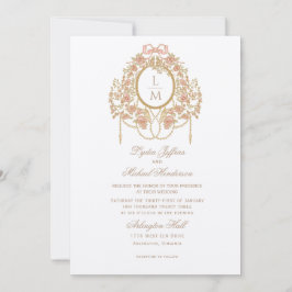 Convite Casamento Monograma Rosa Rococó Francês