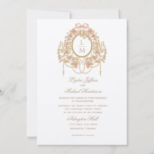 Convite Casamento Monograma Rosa Rococó Francês