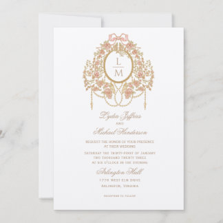 Convite Casamento Monograma Rosa Rococó Francês