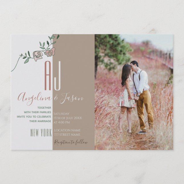 Convite Casamento Monograma Terracota (Frente)