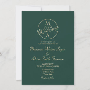 Convite Casamento Monograma Verde Esmeralda