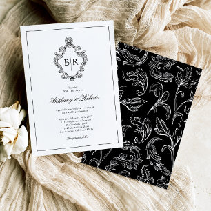 Convite Casamento Monograma Vintage Rococó