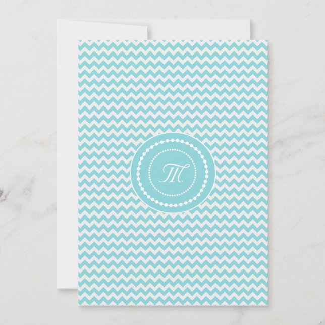 Convite Casamento Monogramado com Chevron Azul e Branco (Frente)