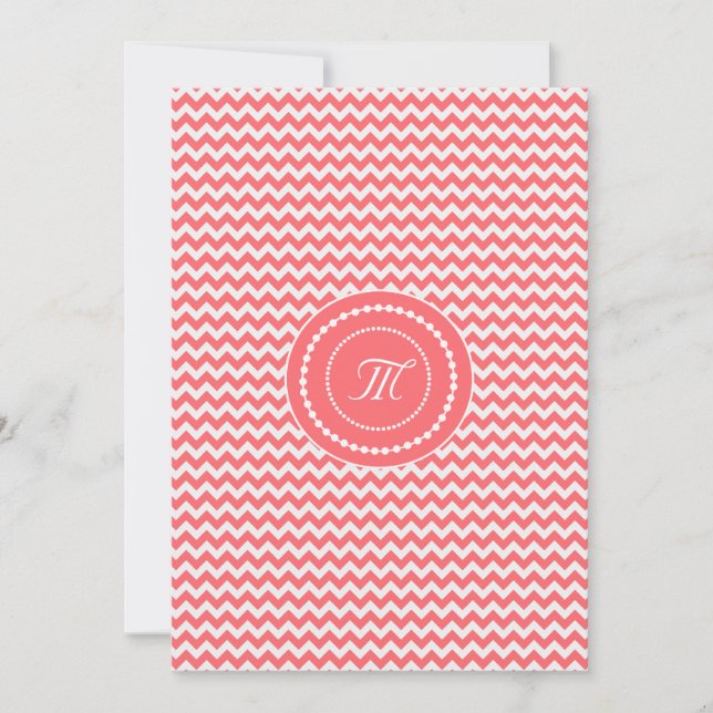 Convite Casamento Monogramado com Chevron Rosa (Frente)