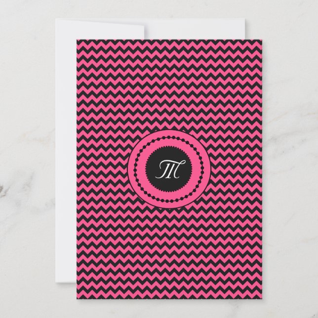 Convite Casamento Monogramado com Chevron Rosa (Frente)