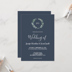 Convite Casamento monogramado com folhas rústicas em aquar