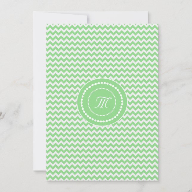 Convite Casamento Monogramado em Chevron Verde e Branco (Frente)