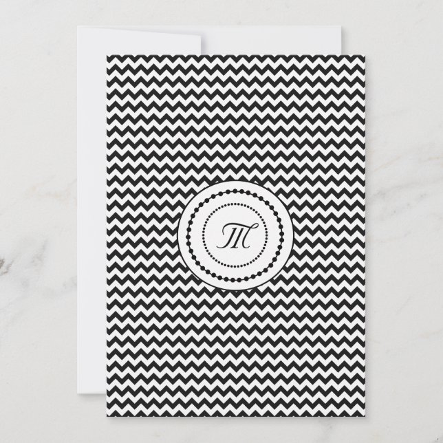 Convite Casamento Monogramado Preto e Branco em Chevron (Frente)