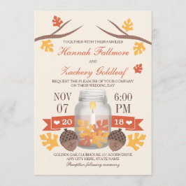 Convite Casamento Monogramed Fall Leaf Mason Jar