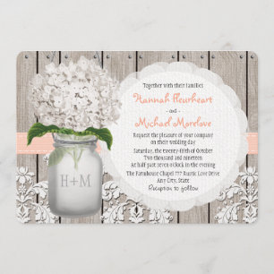 Convite Casamento Monogrammed do Hydrangea do pêssego do