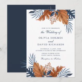 Convite Casamento Monstera Azul Meia-Noite
