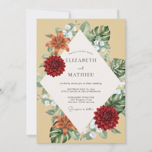 Convite Casamento Monstera Dália Carmesim