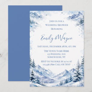 Convite Casamento Montanhas Água Neve Azul Aguarela