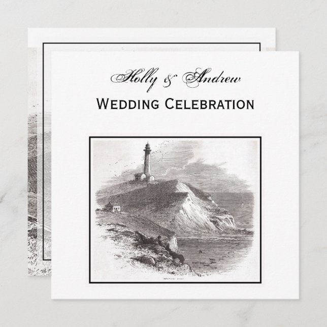 Convite Casamento Montauk Point Lighthouse Hamptons SQ (Frente/Verso)