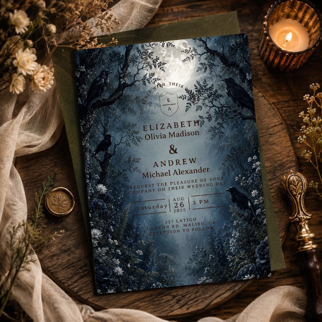 Convite Casamento Moody Dark Woodland (Criador carregado)