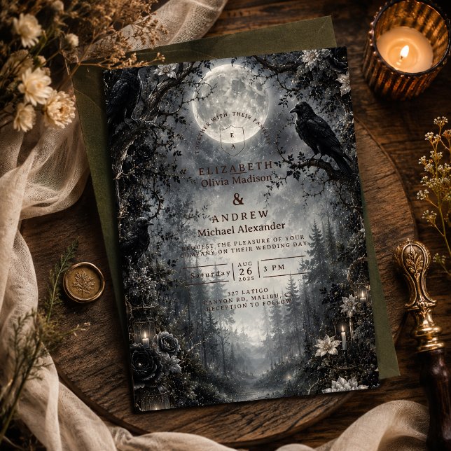 Convite Casamento Moody Gothic na Floresta (Criador carregado)