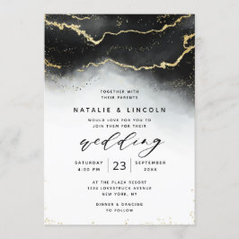 Convite Casamento Moody Mist Ombre Black Watercolor