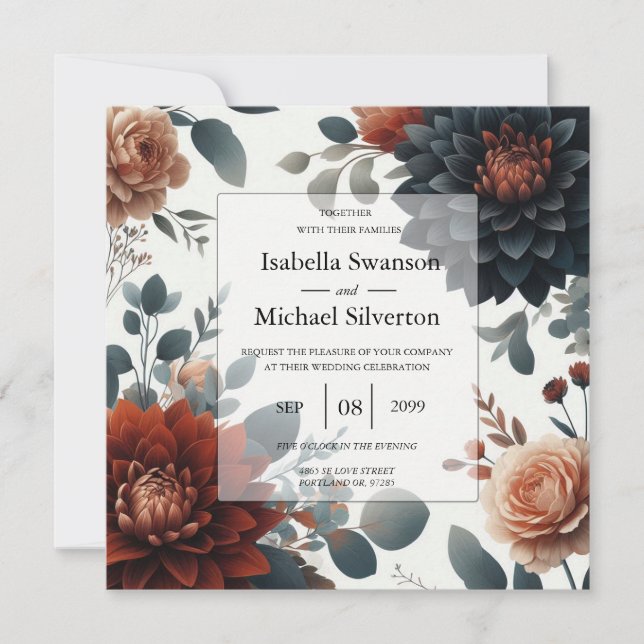 Convite Casamento Moody Rustic Fall Florals (Frente)