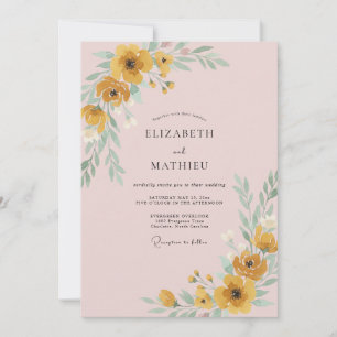 Convite Casamento Mostarda Amarelo Papoula Bege