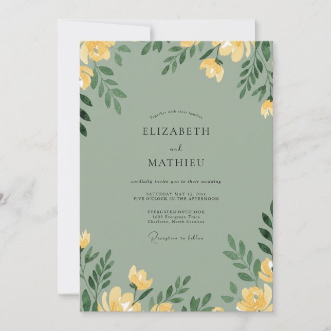 Convite Casamento Mostarda Celadon Papoula (Frente)