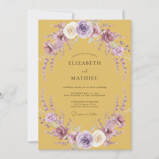 Convite Casamento Mostarda Lavanda Wisteria (Frente)