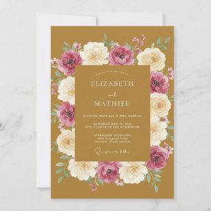 Convite Casamento Mostarda Magenta Ranunculus Eucalipto