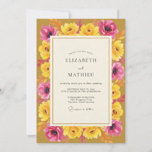 Convite Casamento Mostarda Pétala Rosa Amarelo Papoula