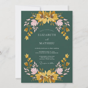 Convite Casamento Mostarda Petrol Flor Silvestre