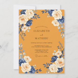 Convite Casamento Mostarda Rosa Azul Marinho