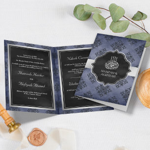 Convite Casamento Muçulmano Azul Marinho Prateado Preto Da