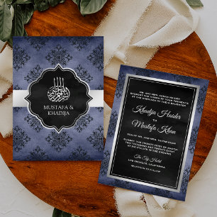 Convite Casamento Muçulmano Azul Marinho Prateado Preto Da