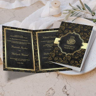 Convite Casamento Muçulmano com Filigrama Preto Rústico Vi