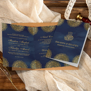 Convite Casamento Muçulmano com Motivo Asiático em Azul Ma