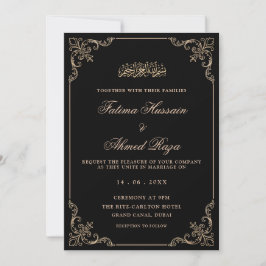 Convite Casamento Muçulmano com Script Romântico Black Vin