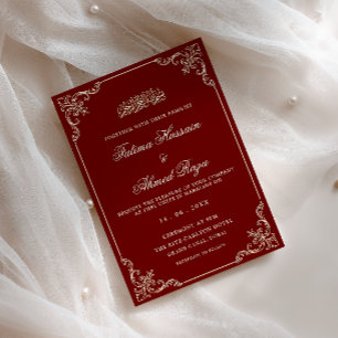 Convite Casamento Muçulmano com Script Romântico Burgundy