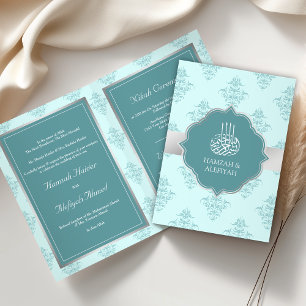 Convite Casamento Muçulmano Damasco Pastel Prata Rústico