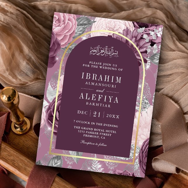 Convite Casamento Muçulmano de Arca Floral Dusty Mauve Pur (Criador carregado)
