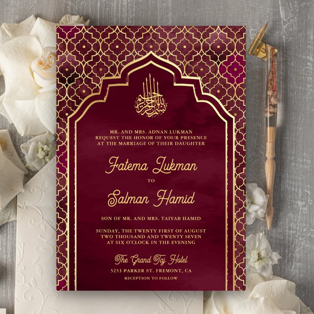 Convite Casamento Muçulmano de Arch Marroquino Dourado e B (Criador carregado)