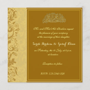 Convite Casamento muçulmano de brocado Dourado