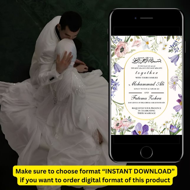 Convite Casamento Muçulmano de Frame de Flor Selvagem Eleg (Criador carregado)