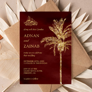 Convite Casamento Muçulmano de Palm com Data Dourada da T
