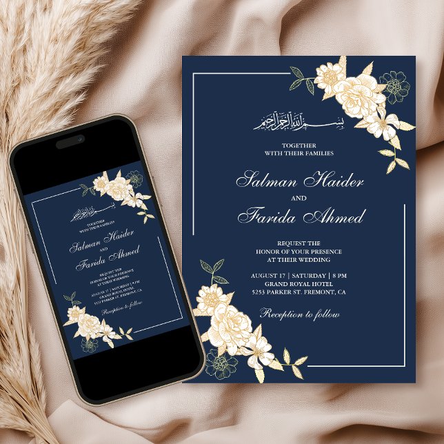 Convite Casamento Muçulmano de Ramal de marinho (Criador carregado)