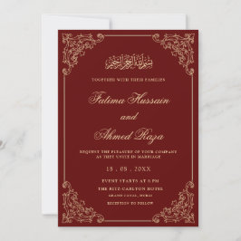 Convite Casamento Muçulmano de Script Dourado Elegante Bur